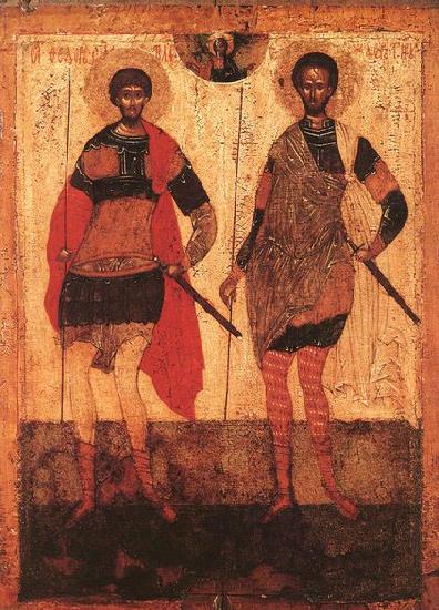 unknow artist Icon of St Theodore Stratilates and St Theodore Tyron